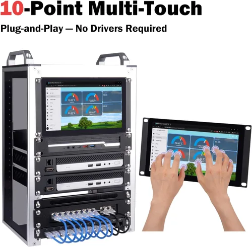 Miniatura 8 de GeeekPi 9 pulgadas 1280x720 pantalla táctil LCD 3U Rack Mount Monitor para DeskPi RackMate T0/T1/T2/T0 Plus/T1 Plus/TL1 Server Cabinet y 10 pulgadas