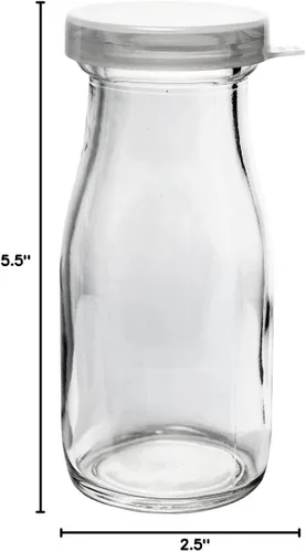 Miniatura 4 de Botella de leche de media pinta de vidrio pesado a la antigua, jarra de crema con tapa (1 paquete)