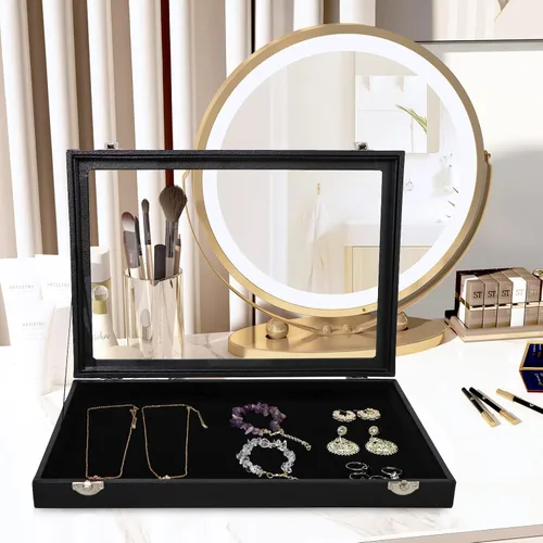 Miniatura 2 de Wuligirl - Bandeja organizadora de anillos con 100 ranuras y tapa transparente, organizador apilable de joyas como aretes, collares y anillos