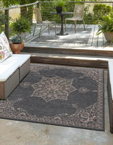 Miniatura 49 de Unique Loom Outdoor Traditional Collection - Alfombra de área antigua (4 pies 1 pulgada x 6 pies 1 pulgada, rectangular, beige y negro)