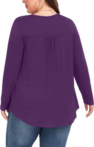 Miniatura 6 de Camiseta básica para mujer, talla grande, cuello Henley, con botones, ajuste holgado, estilo casual