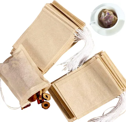 Miniatura 5 de NEPAK 600 bolsas de filtro de té desechables para té suelto, bolsa vacía con cordón para té de hojas sueltas, con papel 100% natural sin blanquear
