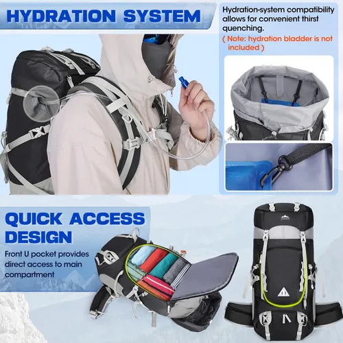 Miniatura 5 de IGOLUMON Mochila de senderismo de 60 litros impermeable mochila de camping con cubierta de lluvia, mochila grande y ligera para hombres y mujeres