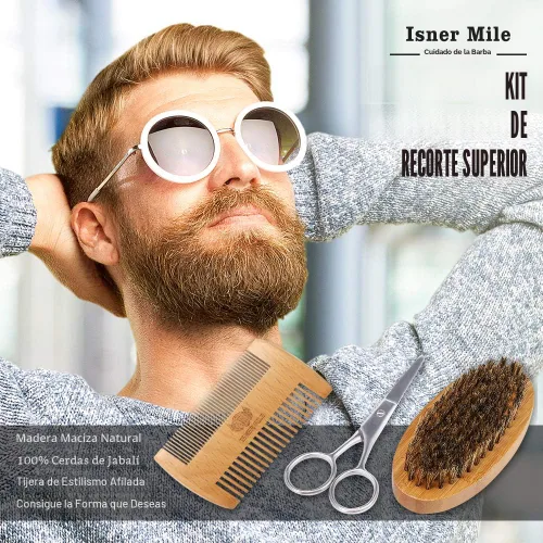 Miniatura 7 de Kit de cuidado de barba para hombres: con champú para barba - aceite - bálsamo - cepillo - peine - tijeras y bolsa de almacenamiento, Día del Padre