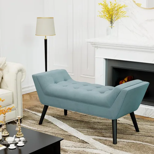 Miniatura 9 de Alunaune Banco otomano de terciopelo para dormitorio, banco de entrada tapizado, reposapiés otomano con patas de madera, 2 plazas, color gris oscuro