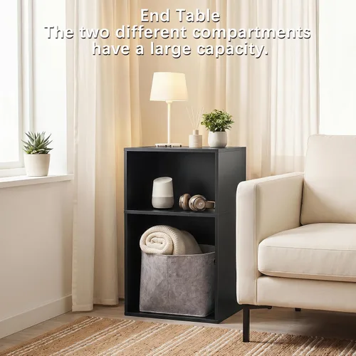 Miniatura 6 de YAHARBO Estantería de 2 cubos, soporte para tocadiscos negro con almacenamiento de vinilo de hasta 100 álbumes, estante horizontal para libros
