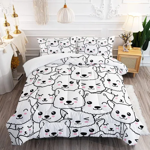 Miniatura 12 de Suncloris Lindo edredón de varios perros para niños, juego de ropa de cama Kawaii de dibujos animados para niños y niñas, juego de edredón temático