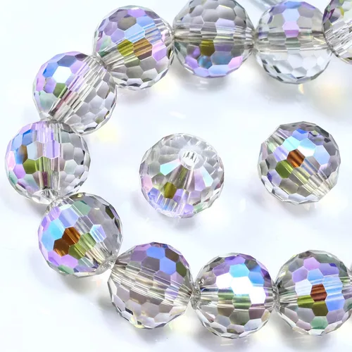 Miniatura 33 de Dowarm 150 PIEZAS Cuentas de cristal de vidrio redondas de 6 mm para hacer joyas, cuentas facetadas de cristal rondelle espaciadoras de color azul