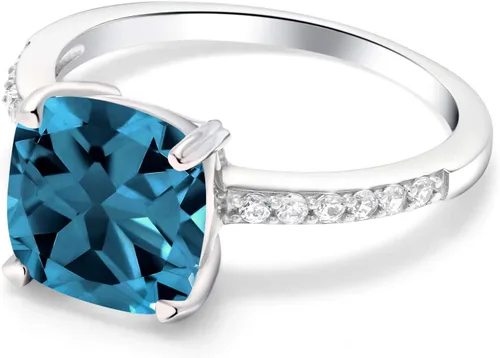 Miniatura 4 de Gem Stone King Anillo de compromiso de plata de ley 925 con piedra preciosa de corte cojín de 0.315 in Anillo de compromiso de aniversario de boda