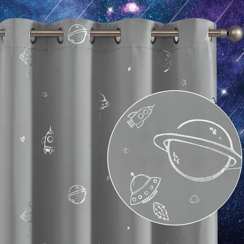 Miniatura 10 de Vangao - Cortinas opacas azul marino para dormitorio de niños, tema espacial, para niños, guardería, habitación de niñas, 63 pulgadas de largo