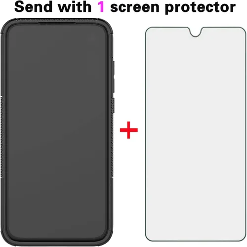 Miniatura 2 de Funda de teléfono para Moto E 2020 Motorola E7 con protector de pantalla de vidrio templado y accesorios de célula híbrida dura y resistente, Negro