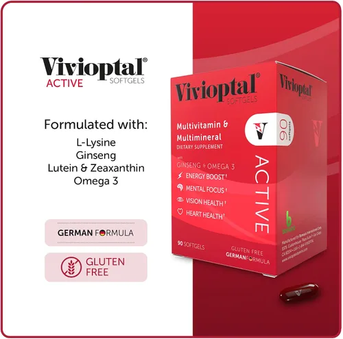 Miniatura 5 de Vivioptal Active, 90 cápsulas blandas, ginseng y omega 3, multivitamínico y multimineral, sin gluten, fórmula alemana
