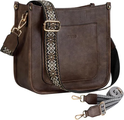 Miniatura 9 de RAVUO Bolsos cruzados para mujer, bolso de hombro de cuero vegano a la moda con 2 correas ajustables