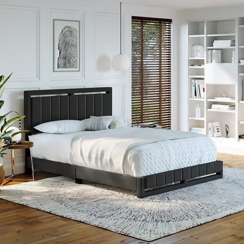 Miniatura 24 de Boyd Sleep Beaumont - Cama de plataforma tapizada con cabecero, base de colchón con 14 soportes de listones de madera, no requiere somier, piel