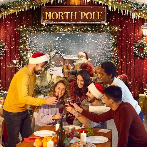 Miniatura 7 de Ganeen Cubierta de Banner para Puerta de Garaje de Navidad de 6 x 13 pies Polo Norte Árbol de Navidad Nevado Fondo de Fotografía Bosque de Invierno
