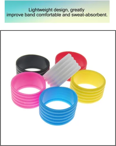 Miniatura 4 de 5Pcs Tennis Racket Handle Rubber Ring Stretchy Tennis Racquet Band Overgrips, Yellow/Red/Bllue/Pink/Black, 5P