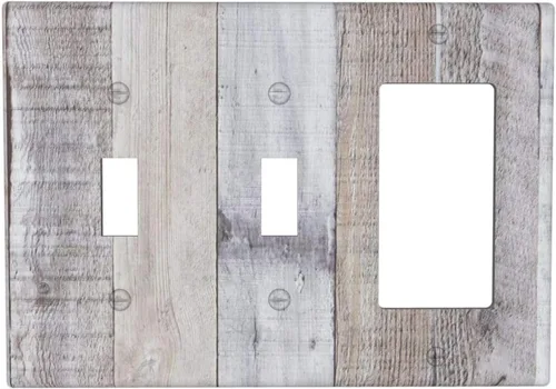 Miniatura 150 de Placa de pared dúplex de receptáculo de dispositivo de 1 gang de madera envejecida blanca gris con veta de tablón, cubierta de enchufe eléctrico