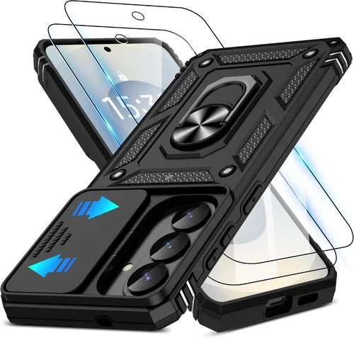 Miniatura 40 de ATUMP Funda para OnePlus Nord N200 5G con protector de pantalla HD con cubierta para cámara deslizante, soporte de anillo de rotación de 360°