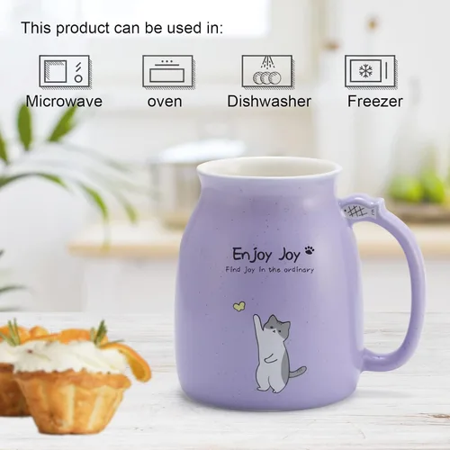 Miniatura 3 de Taza Linda de Gato de Cerámica para Café con Tapa de Madera de Gato Kawaii, Encantadora Cuchara de Acero Inoxidable, Posavasos de Madera Engrosada