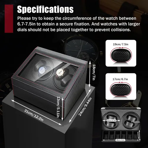 Miniatura 9 de Enrolladores de reloj para relojes automáticos, caja de bobinadora automática de reloj con 4 bobinadoras, 6 almacenamiento adicional