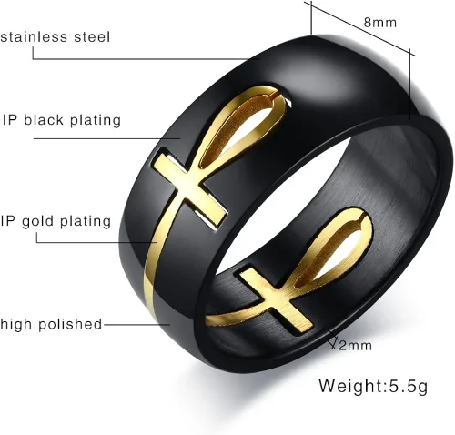 Miniatura 2 de XUANPAI Anillos Eye of Horus para hombres y mujeres, joyería egipcia pulida de acero inoxidable, joyería egipcia de moda, diseño de Ankh, joyería