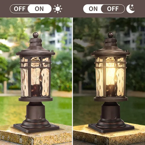 Miniatura 5 de Darkaway Luz de poste al aire libre, lámpara de poste de luz, carcasa de aluminio impermeable con vidrio ondulado ámbar para entrada de camino