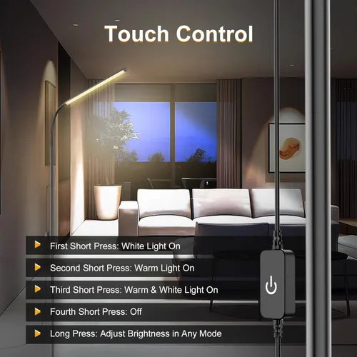 Miniatura 3 de Lámpara de pie de 15W con control táctil, brillo ajustable 3500K-7000K, lámpara de pie LED de cuello de ganso de 360°, lámpara de pie para cuidar