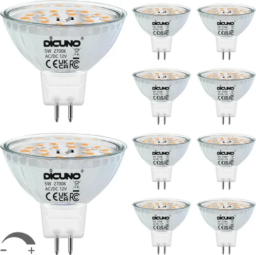 Miniatura 11 de DiCUNO Bombillas LED MR16 regulables, luz blanca diurna, 6000 K, 50 W, equivalente a halógeno, 12 V CA/CC, bombilla base de 5 W GU5.3 bi-pines, Luz