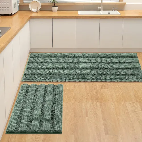 Miniatura 23 de FLOLEOPA Juego de 2 tapetes de baño de felpilla gruesa y peluda, antideslizantes, parte inferior de goma termofusible para baño, alfombras de baño