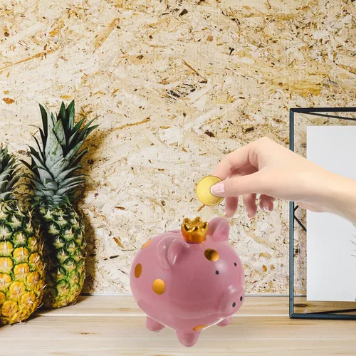 Miniatura 7 de Alcancía de cerámica con diseño de cerdo para adultos, hucha para adultos, hucha para abrir monedas, de cerámica, para niños y niñas, color rosa