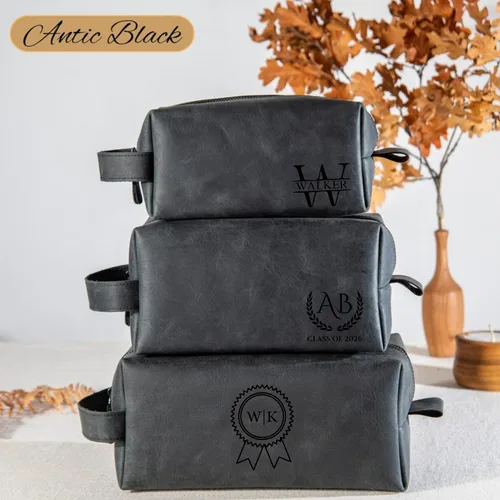Miniatura 8 de Regalos de graduación, neceser de cuero personalizado para hombres, regalo de maestría universitaria para él, padrinos de boda, marido, papá, novio