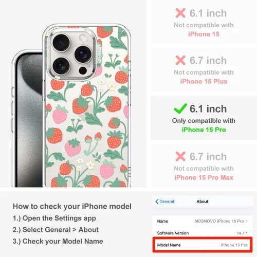 Miniatura 2 de MOSNOVO Funda para iPhone 15 Pro, [Buffertech protección contra caídas de grado militar de 6.6 pies] [Tecnología antidespegado] Diseño de funda