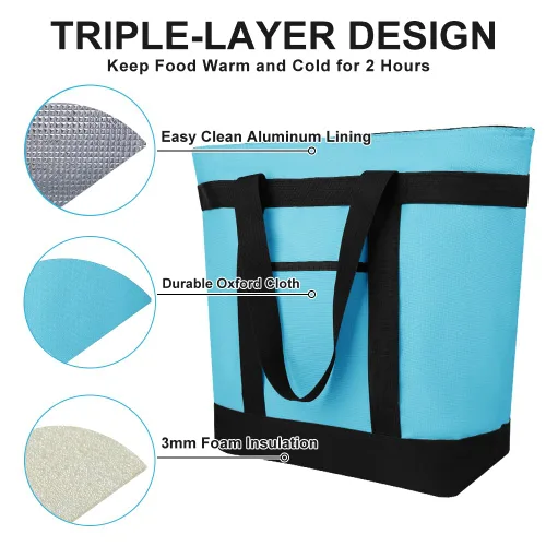 Miniatura 9 de Bolsa tote reutilizable aislada para compras de comestibles para mujeres/hombres, bolsa de entrega de pizza/comida para mantener los alimentos