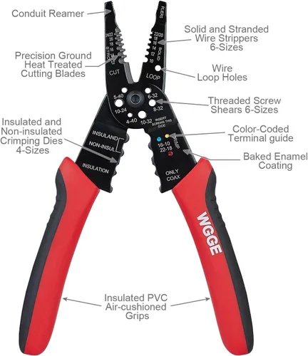 Miniatura 3 de WGGE WG-015 Pelacables profesional de 8 pulgadas y pelacables de aislamiento autoajustable WGGE WG-014