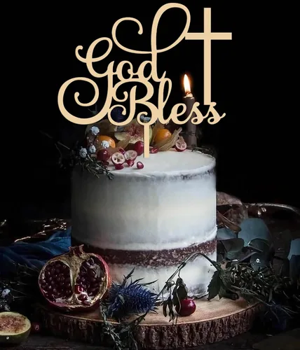 Miniatura 4 de Decoración para pastel con texto en inglés "God Bless", suministros de decoración de bautismo de madera para niños y niñas, accesorios para cabina