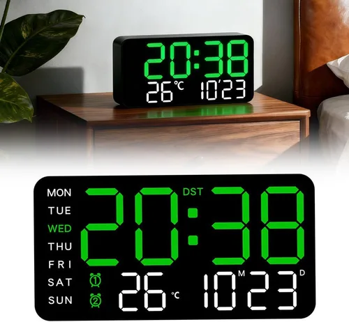 Miniatura 12 de Reloj de pared digital LED decorativo multifuncional, reloj digital grande que muestra la hora, fecha, temperatura, ajuste automático de brillo
