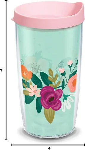 Miniatura 9 de Tervis Neo Mint Floral Hecho en Estados Unidos - Vaso aislado de doble pared con aislamiento mantiene las bebidas frías y calientes, 16 onzas