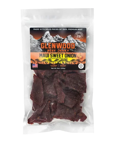 Glenwood Beef Jerky Maui Sweet Onion - Bolsa resellable de 9 onzas, húmedo y tierno, aperitivo alto en proteínas, fabricado en los Estados Unidos