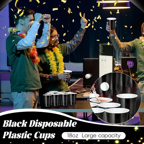 Miniatura 3 de Paquete de 100 vasos de plástico negros de 18 onzas, vasos desechables de alta resistencia para fiestas, vasos de graduación para bodas, cumpleaños