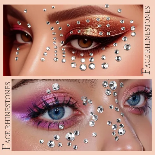 Miniatura 3 de Teenitor - Gemas de maquillaje adhesivas con pedrería para cara y cuerpo - Joyas faciales para festivales y conciertos, gemas para el cabello