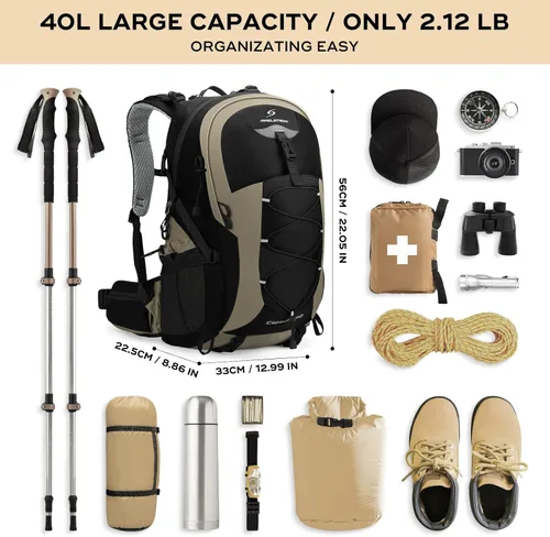 Miniatura 2 de Mochila de senderismo Maelstrom, mochila de camping, mochila de senderismo impermeable de 40 l con cubierta para la lluvia, mochila de viaje ligera