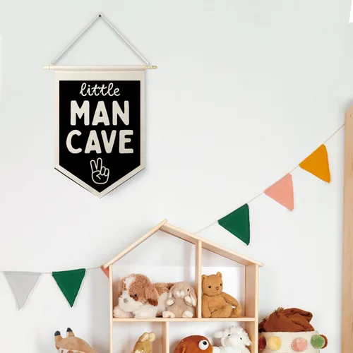 Miniatura 4 de Qpenm Cueva del Hombre Pequeño Bandera Colgante de Pared en Lienzo, Decoración para Habitación de Niños, Banderines Modernos en Blanco y Negro