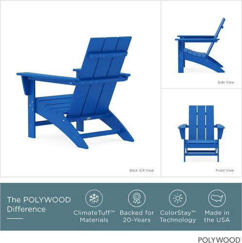 Miniatura 4 de Silla moderna tipo Adirondack AD420PB de Polywood, Azul Pacífico, construcción duradera de polietileno de alta densidad, fácil montaje, impermeable