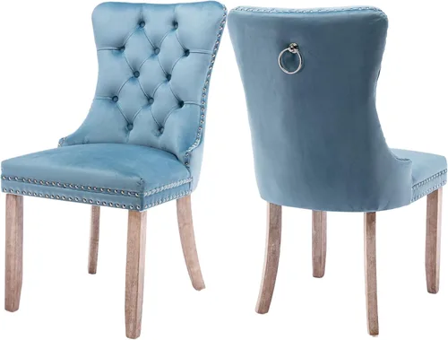 Miniatura 25 de Juego de 2 sillas de comedor tapizadas de terciopelo, sillas laterales de cocina de estilo moderno con ribete de cabeza de clavo y patas de madera