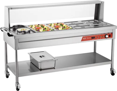Miniatura 19 de VEVOR Calentador de Alimentos Eléctrico Comercial, 7 Bandejas + 2 Ollas Mesa de Vapor, 1800W Calentador de Alimentos Profesional para Buffet