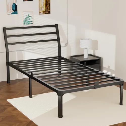 Miniatura 9 de ROIL Base de cama de tamaño individual de 14 pulgadas con tapón deslizante para colchón, plataforma de metal con listones de acero antichirridos