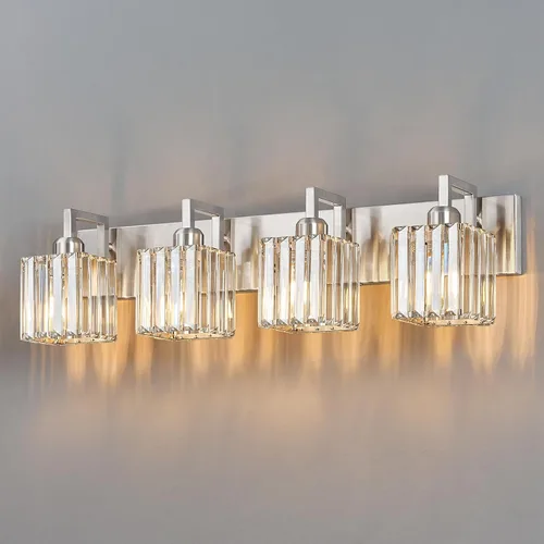Miniatura 63 de Lámpara de tocador moderna de 2 luces de níquel cepillado, lámpara de tocador de cristal, luz de pared de baño, accesorios de iluminación de baño