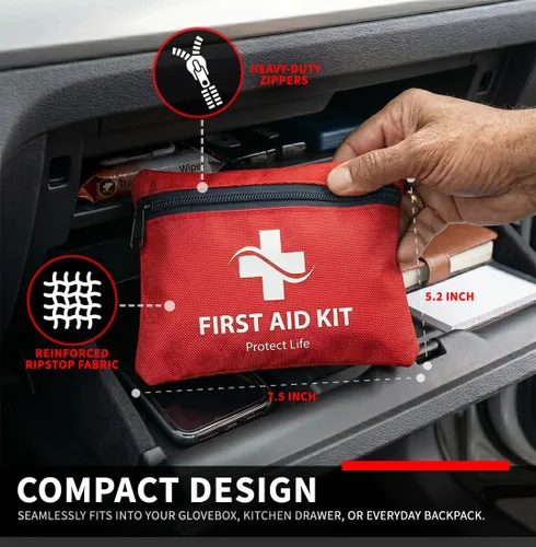 Miniatura 4 de Protect Life Doctor Developed Mini Kit de primeros auxilios, kit de emergencia impermeable de 100 piezas para automóvil, barco, camping y viajes