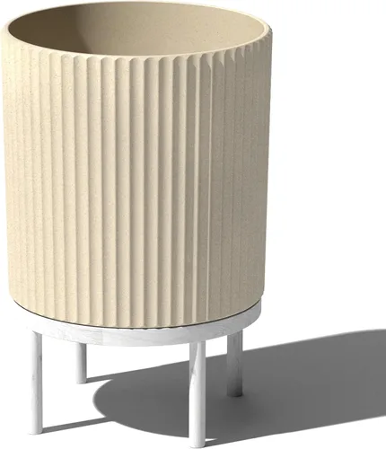 Miniatura 58 de Veradek Demi Series - Maceta redonda con soporte para porche o patio, compuesto de piedra de plástico duradero y soporte de madera, decoración