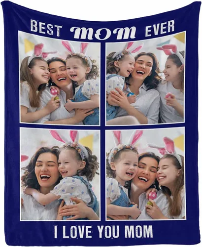 Miniatura 12 de InterestPrint Manta con foto, regalos personalizados para mamá, manta de collage de fotos personalizada para mamá de hija e hijo para cumpleaños